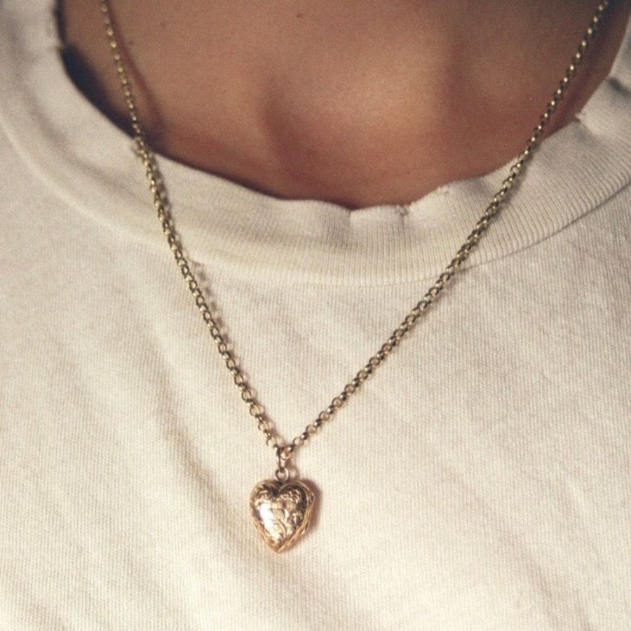 Estate Sarah Hendler Necklaces | 15K Gold Heart And Shield Motif