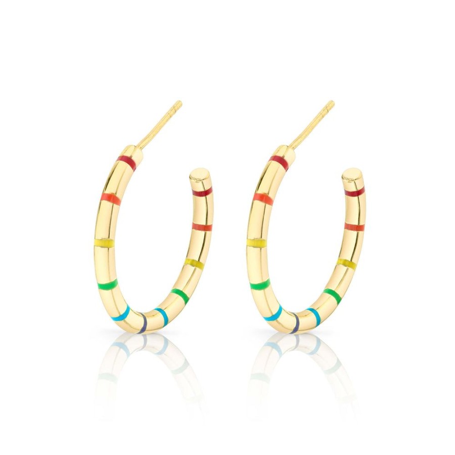 Fine Sarah Hendler Hoops | Enamel Striped Hoops - Rainbow