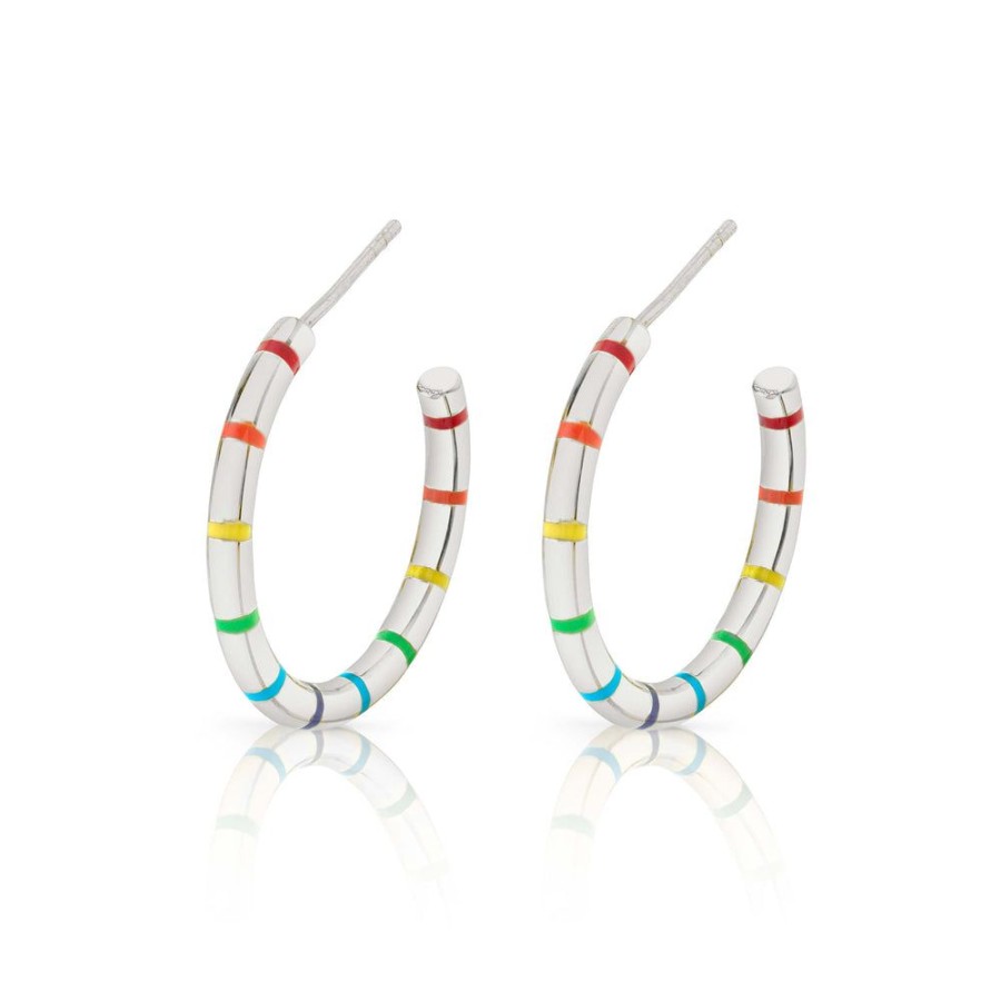 Fine Sarah Hendler Hoops | Enamel Striped Hoops - Rainbow