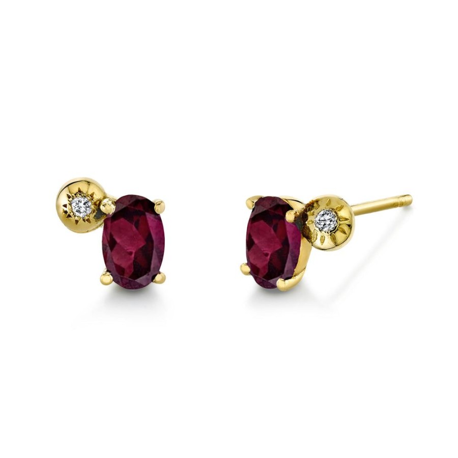 Fine Sarah Hendler Signature | Oval Gemstone & Diamond Starburst Studs