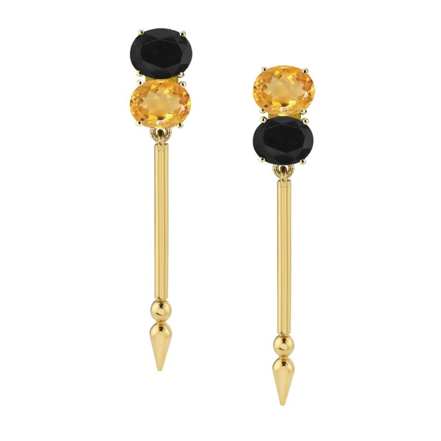 Fine Sarah Hendler Statement | Double Gemstone Shirley Spear Earrings - Citrine/Spinel