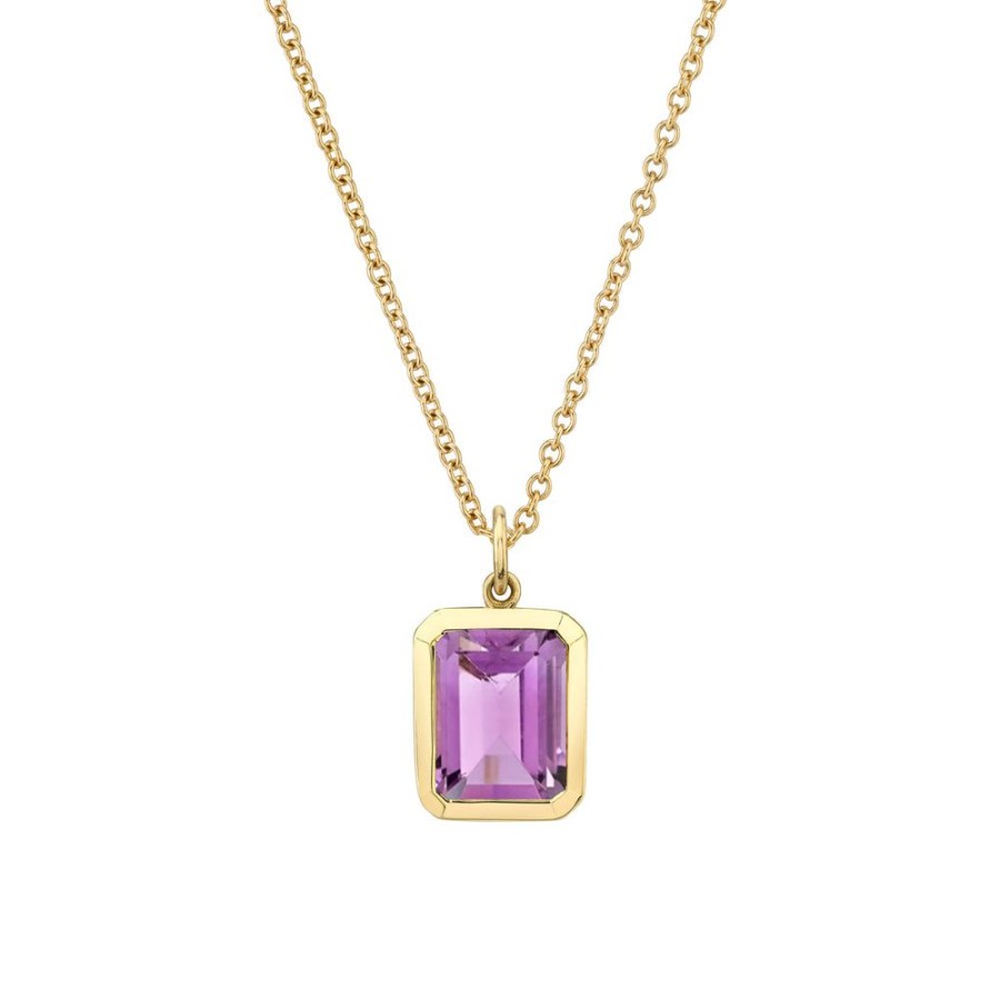 Fine Sarah Hendler Pendants | Bezel Set Emerald Cut Gemstone Necklace