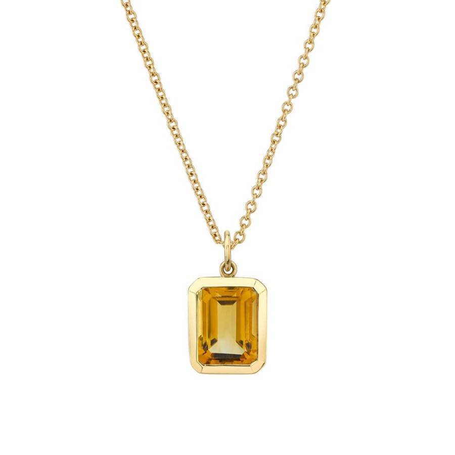 Fine Sarah Hendler Pendants | Bezel Set Emerald Cut Gemstone Necklace