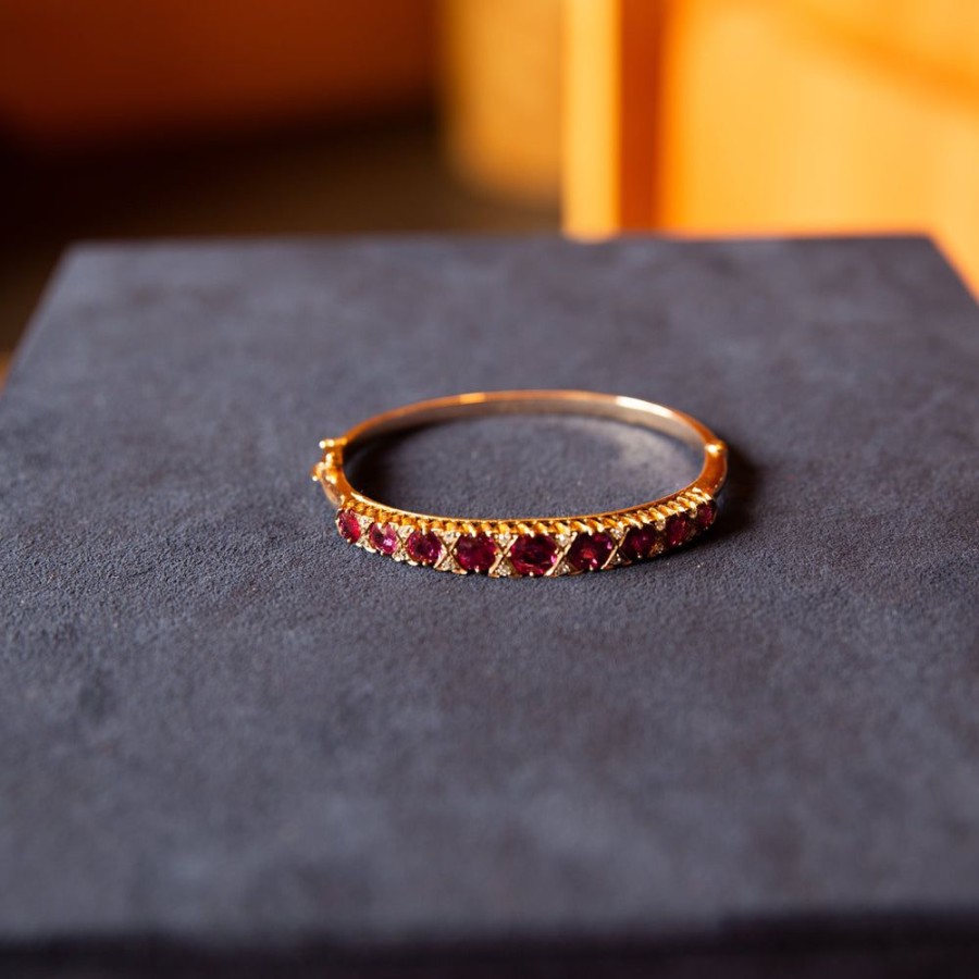 Estate Sarah Hendler Bracelets | Victorian Era Natural Ruby And Diamond Bracelet