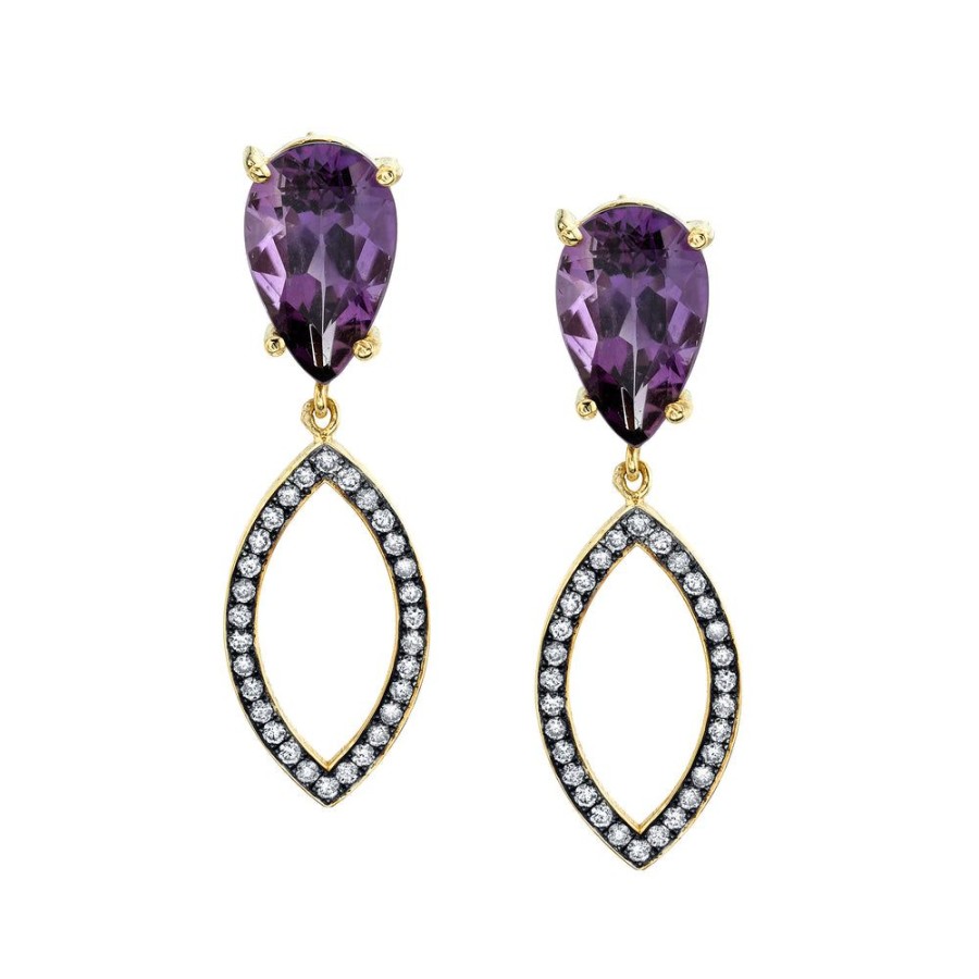 Fine Sarah Hendler Statement | Pear Studs With Diamond Pave Marquise