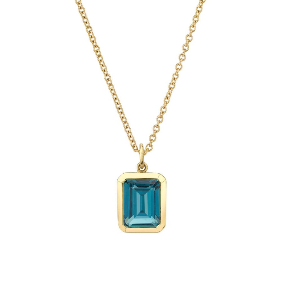 Bridal Sarah Hendler Pendants | Bezel Set Emerald Cut Gemstone Necklace